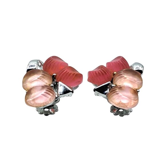 VIntage Thermoset Earrings Pink Peach Lisner ? Clip On Costume Jewelry - Picture 5 of 9